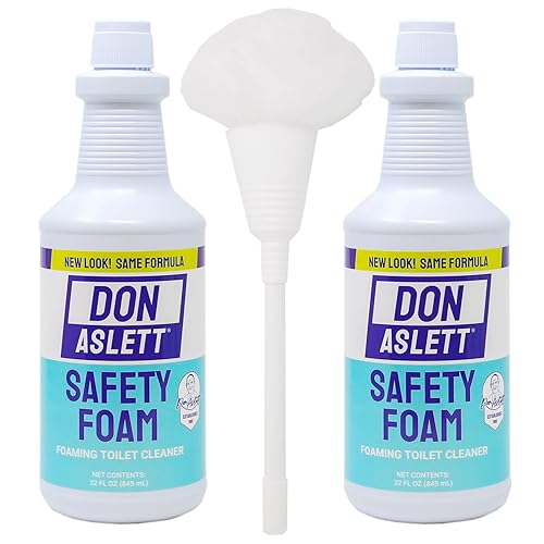 Don Aslett Johnny Mop & Safety Foam Toilet Bowl Cleaner (Two 32 Oz Bottles) Set | Acidic Detergent and Deodorizer | 14" Handle to Easily Clean Toilet