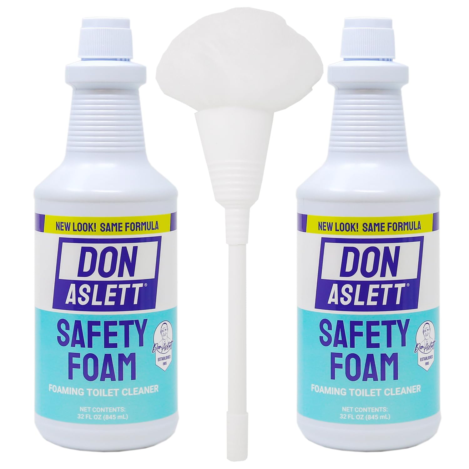 Don Aslett Johnny Mop & Safety Foam Toilet Bowl Cleaner (Two 32 Oz Bottles) Set | Acidic Detergent and Deodorizer | 14" Handle to Easily Clean Toilet