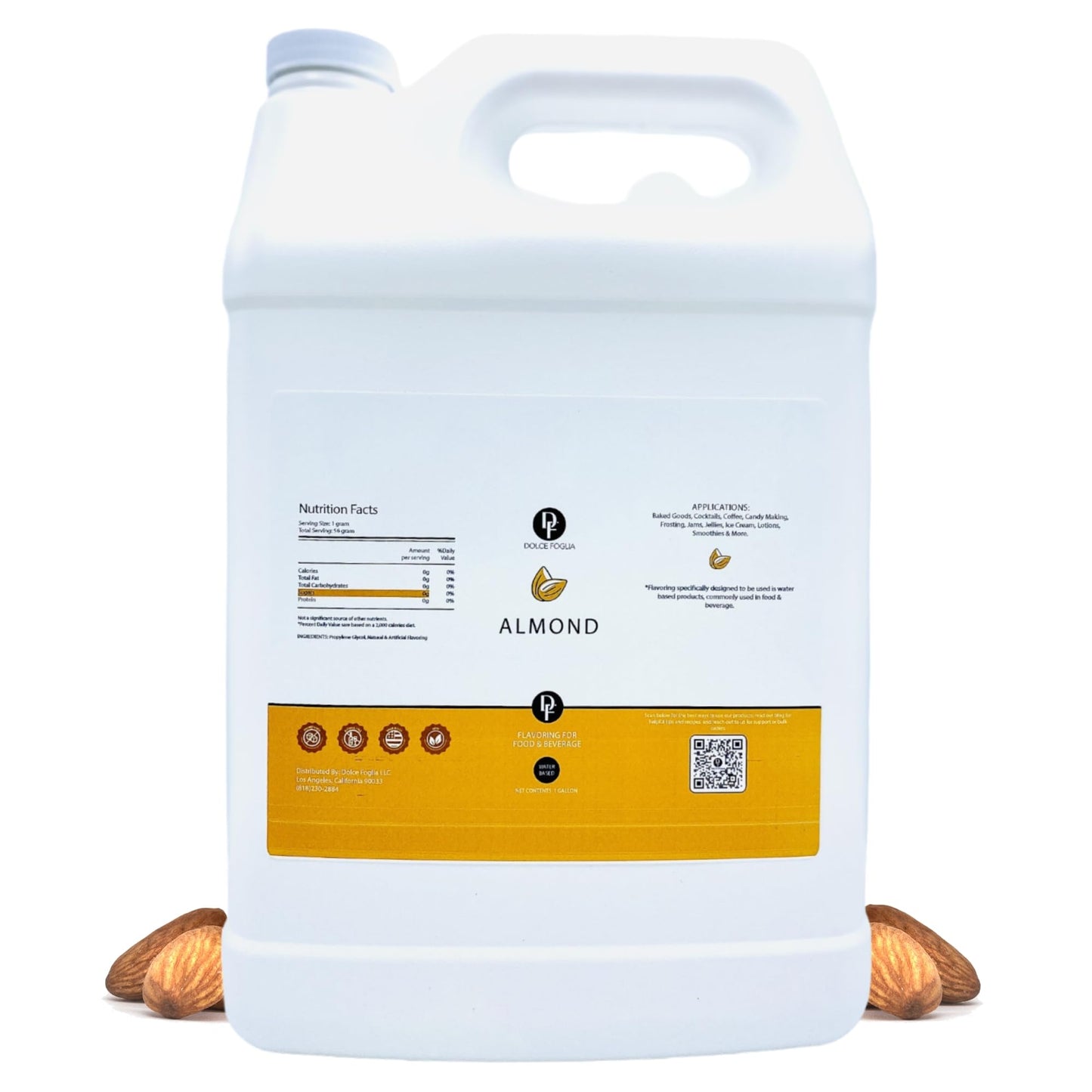 Dolce Flav Natural Almond Extract - 1 Gallon Water-Soluble Kosher, Sugar-Free, Concentrated Pure Almond Flavoring for Baking, Pastries & Beverages