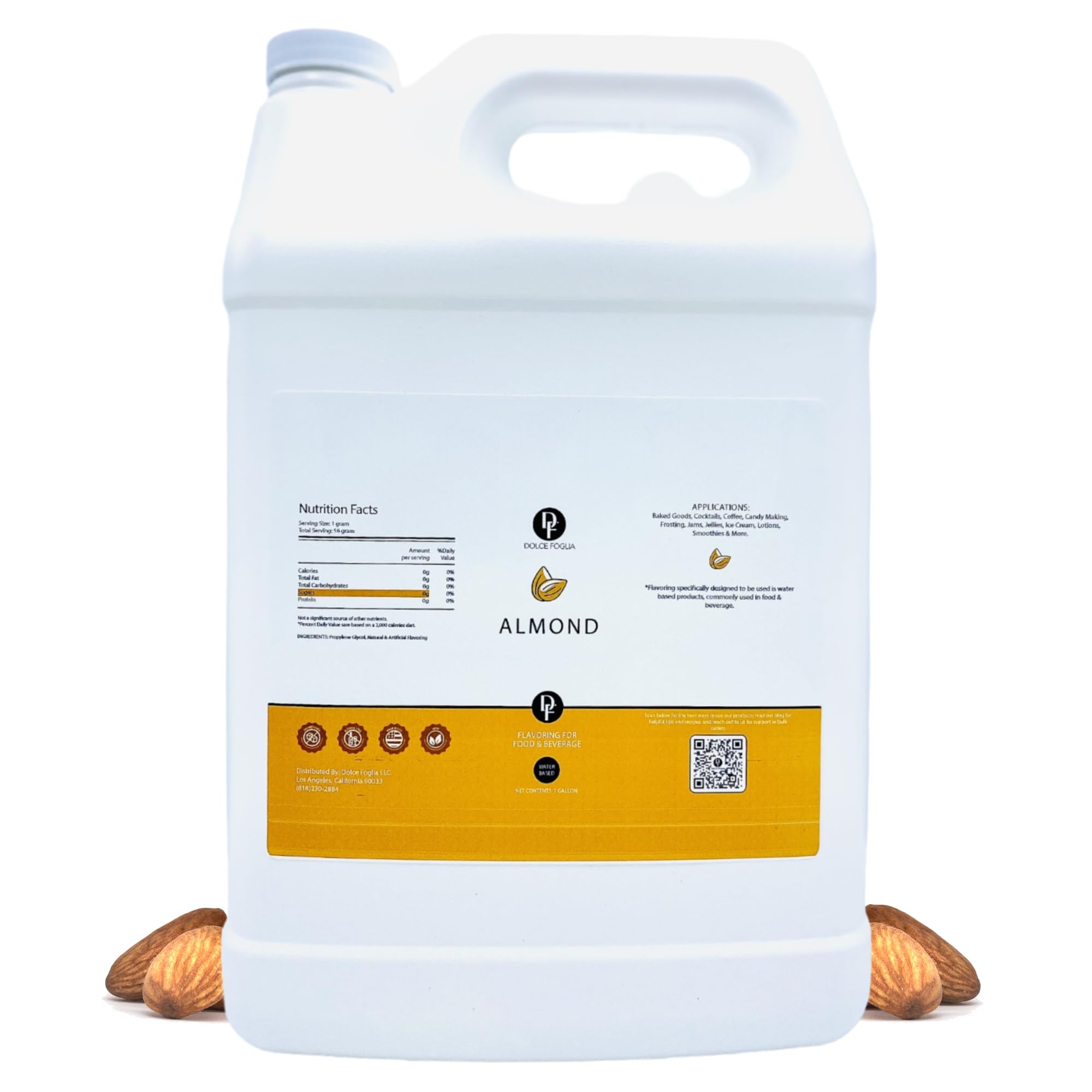 Dolce Flav Natural Almond Extract - 1 Gallon Water-Soluble Kosher, Sugar-Free, Concentrated Pure Almond Flavoring for Baking, Pastries & Beverages