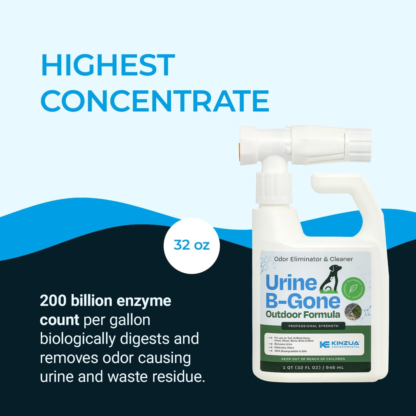 Urine B-Gone OD Professional Pet Urine Enzyme Cleaner, Pet Yard Odor Eliminator for Artificial Grass, Concrete & More, 32 fl oz