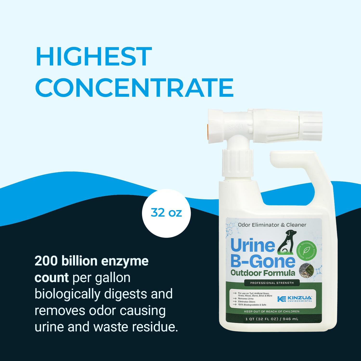 Urine B-Gone OD Professional Pet Urine Enzyme Cleaner, Pet Yard Odor Eliminator for Artificial Grass, Concrete & More, 32 fl oz