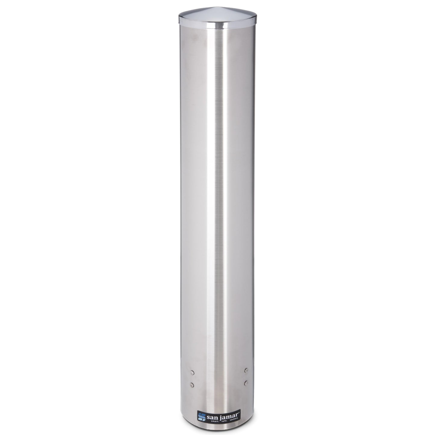 San Jamar 23.5" Pull Type Cup Dispenser - Stainless Steel 12 to 24 Oz Cup Holder with Flip Cap for Restaurants, Dining Halls, Fast Food Beverage