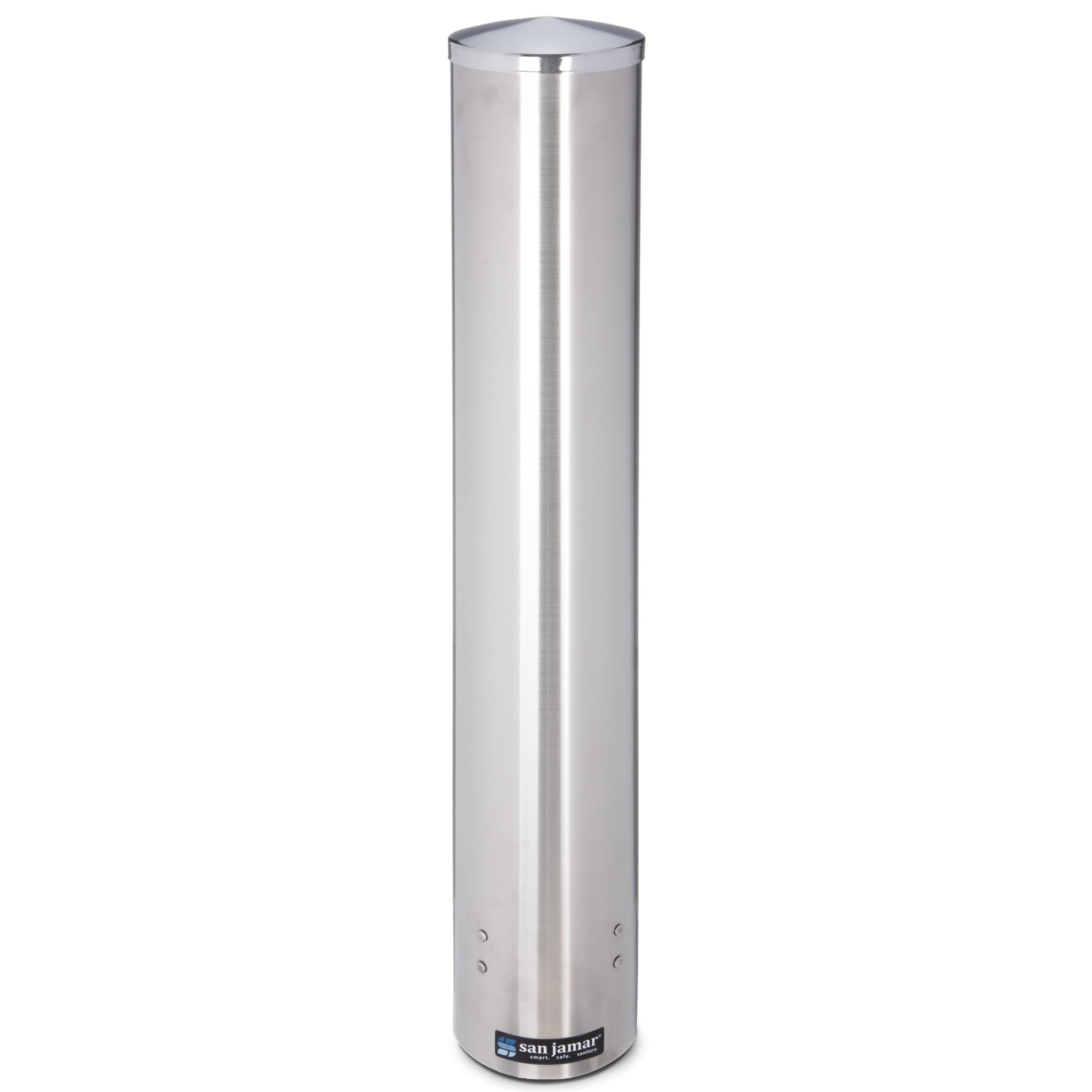 San Jamar 23.5" Pull Type Cup Dispenser - Stainless Steel 12 to 24 Oz Cup Holder with Flip Cap for Restaurants, Dining Halls, Fast Food Beverage