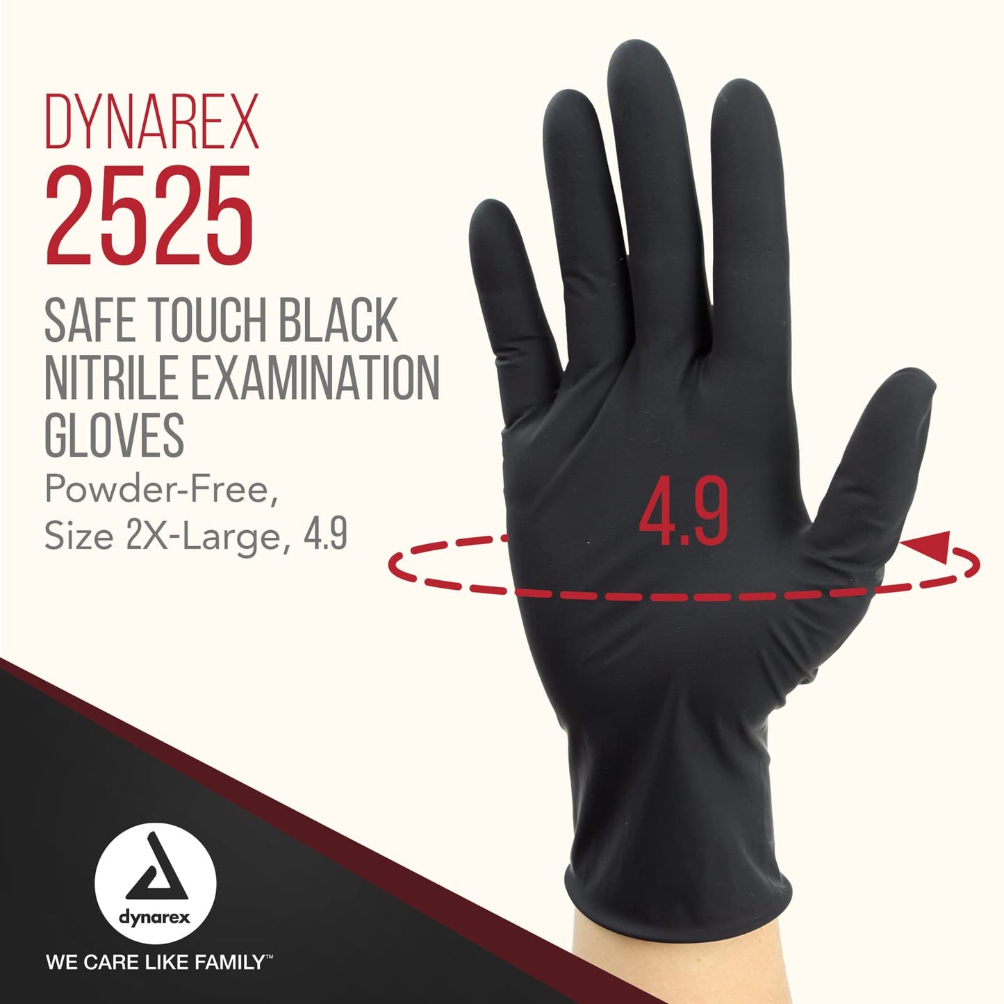 Dynarex Safe-Touch Black Disposable Nitrile Exam Gloves, Powder-Free, Used in Healthcare and Professional Settings, Extra-Extra-Large, 1 Box of 100