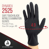 Dynarex Safe-Touch Black Disposable Nitrile Exam Gloves, Powder-Free, Used in Healthcare and Professional Settings, Extra-Extra-Large, 1 Box of 100