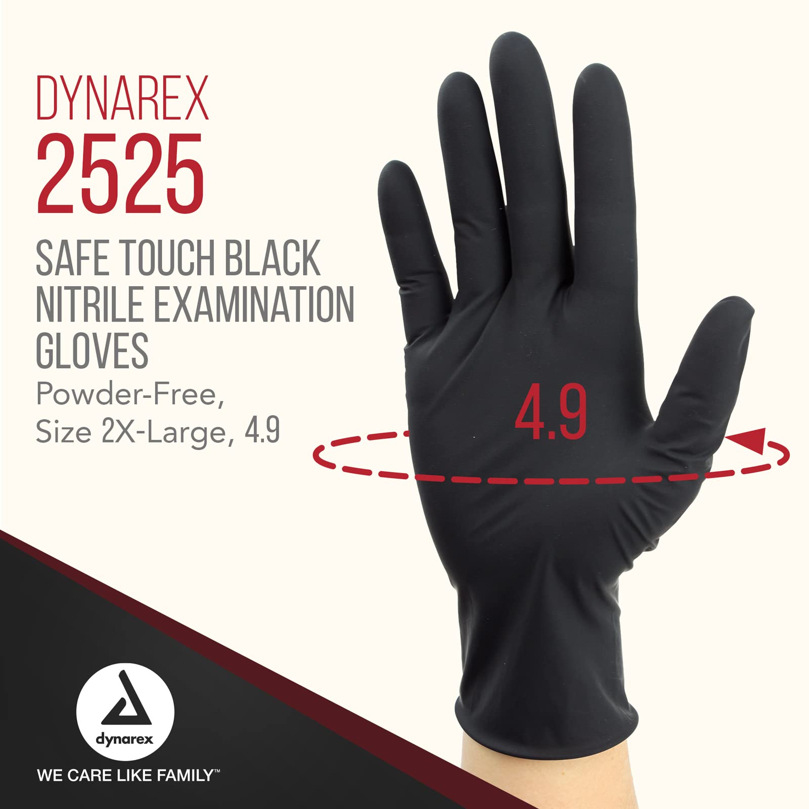 Dynarex Safe-Touch Black Disposable Nitrile Exam Gloves, Powder-Free, Used in Healthcare and Professional Settings, Extra-Extra-Large, 1 Box of 100