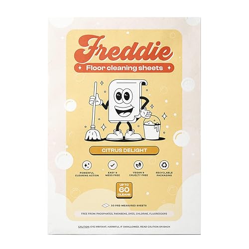 Freddie Floor Cleaning Sheets - Citrus Delight Scent - Plastic Jug-Free - Multi-Surface Cleaner for Hardwood Tile Vinyl - 60 Uses (30 Sheets)