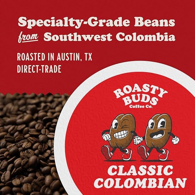 Roasty Buds Coffee Variety Pack Pods 48 Count | Including Mexican Chocolate, French Vanilla, Classic Colombian, and Banana Split | Single-Serve 11g