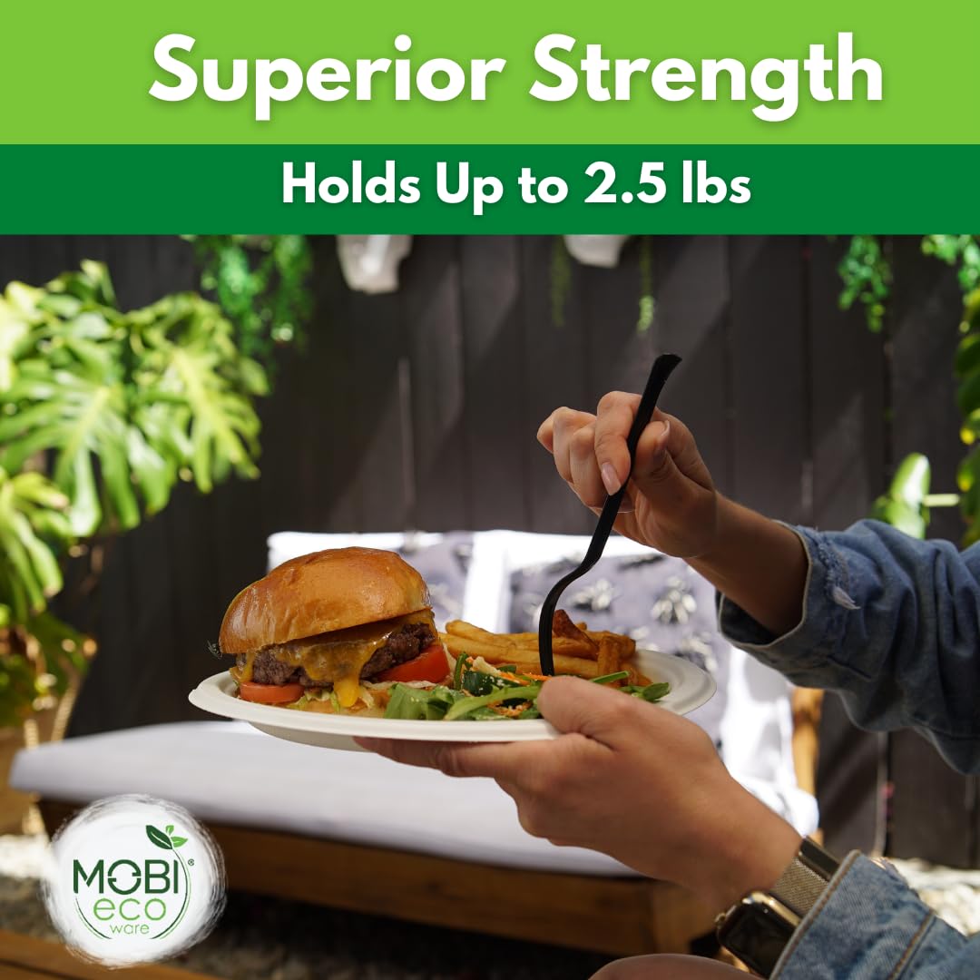 MOBI Ecoware Paper Plates, 100% Compostable-[10 Inch by 0.5" deep]-Heavy Duty Disposable Plate - (BPI Certified) - (PFAS-Free) - Eco-Friendly