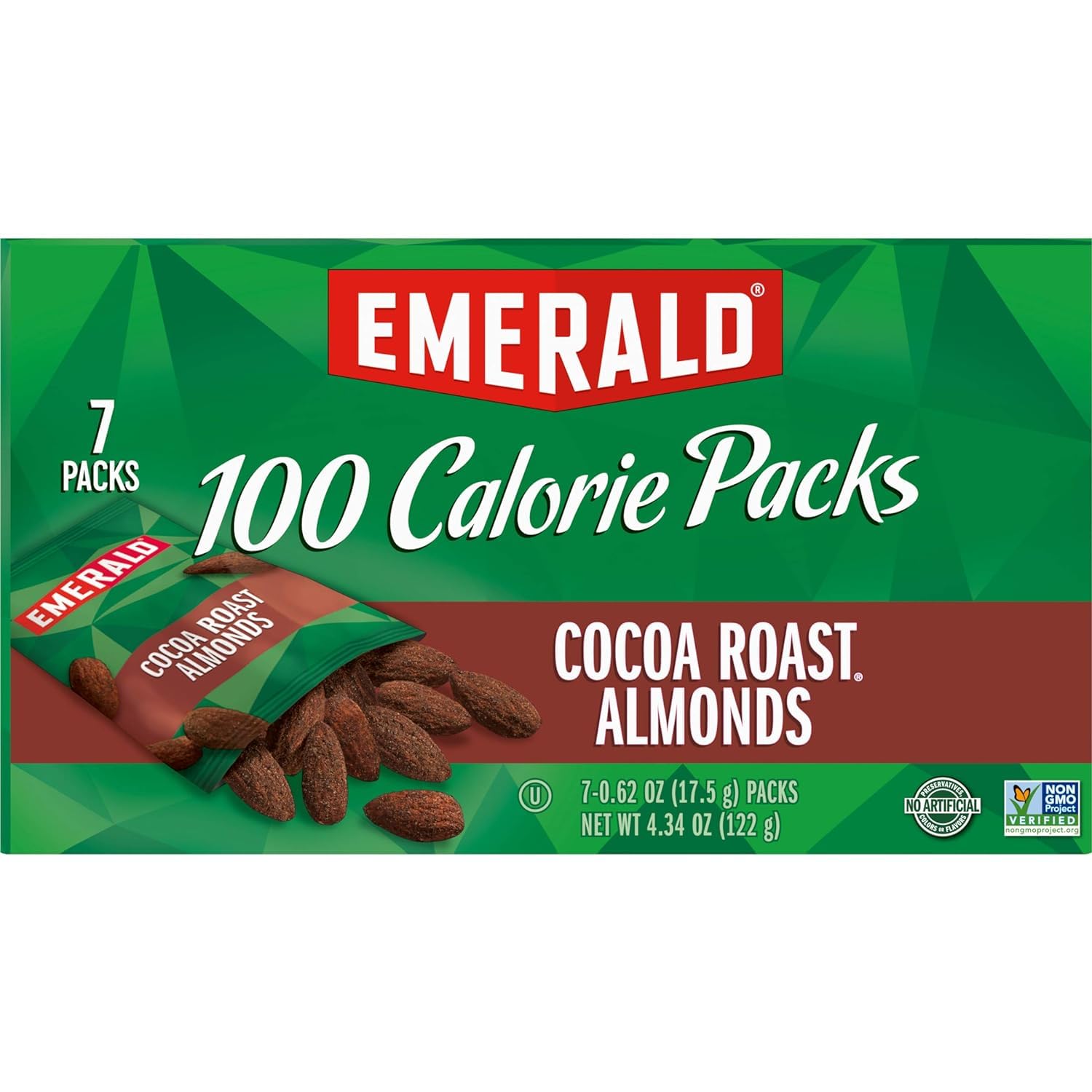 Emerald Nuts Cocoa Roast Almonds, 100 Calorie Packs, 7 Count, 4.34 Oz (Pack of 2)