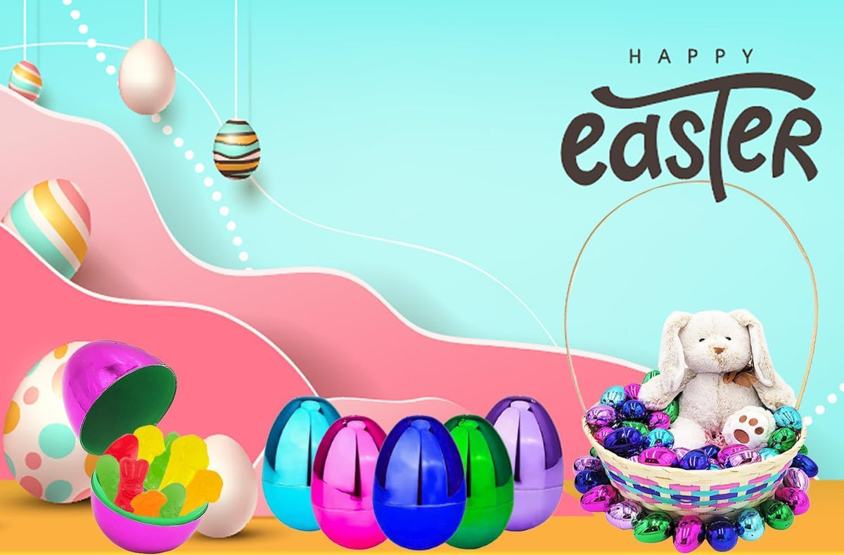 The Dreidel Company 1920-Pack Metallic Fillable Easter Eggs with Hinge Bulk Colorful Bright Plastic Easter Eggs, Perfect for Easter Egg Hunt, Surprise
