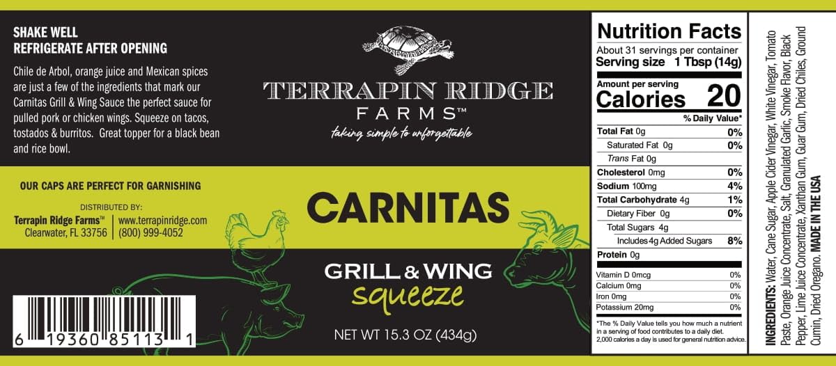 Terrapin Ridge Farms Carnitas Grill and Wing Squeeze - Mexican-Inspired Sauce -15.3 Ounce Squeeze Bottle