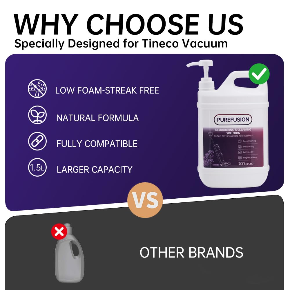 PUREFUSION Deodorizing Cleaning Solution 50.7 OZ/1.5L for Tineco iFLOOR FLOOR ONE S3 S5 S6 S7 Series Wet Dry Vacuum, Lavender Scent Cleaning Liquid