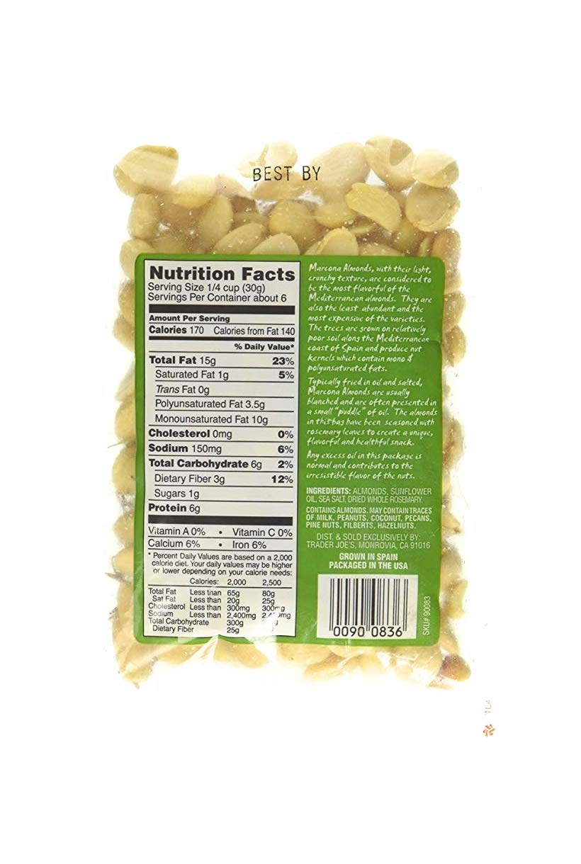 Trader Joes Roasted and Salted Marcona Almonds with Rosemary - Pack of 4 Bags - 6 oz per Bag
