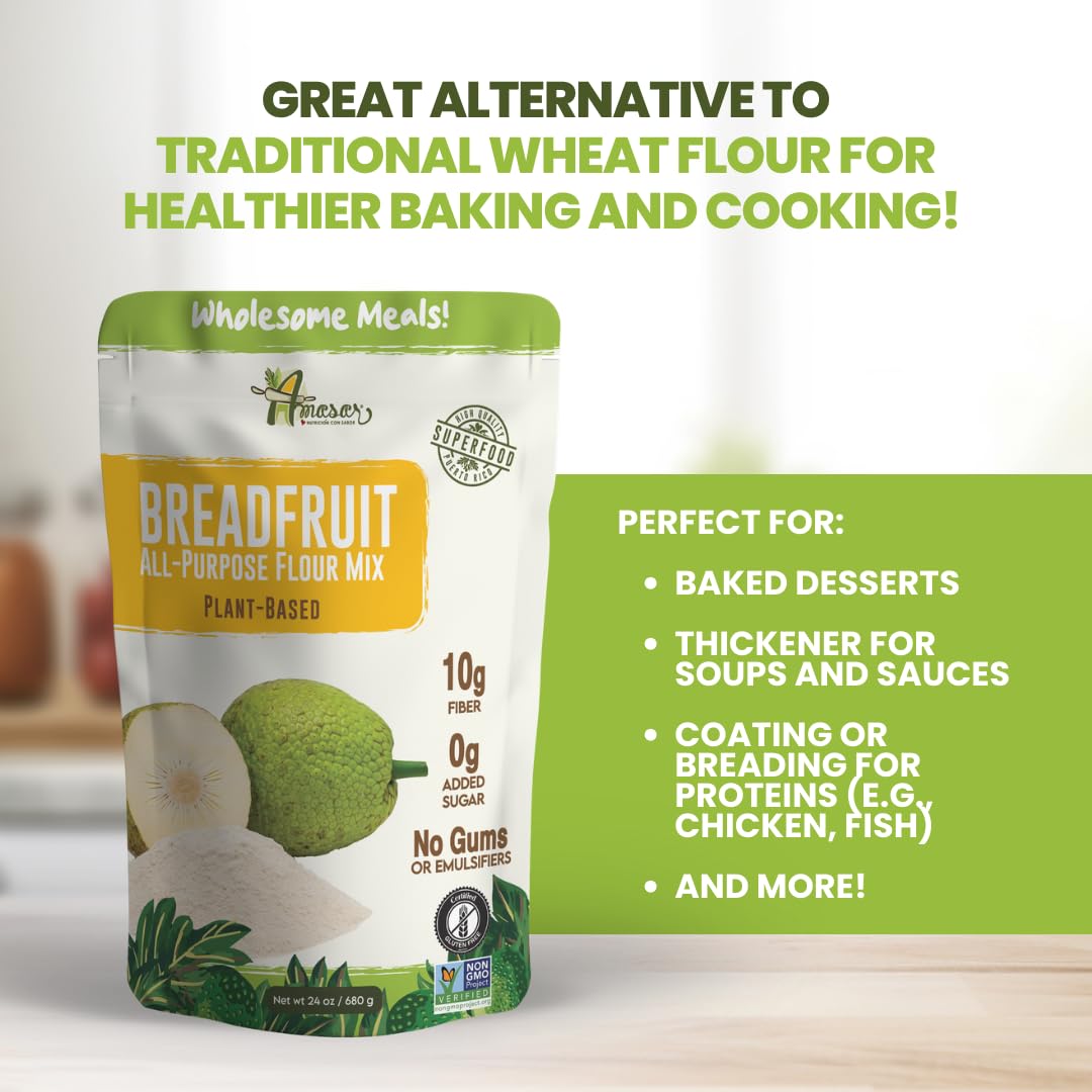 Amasar | All-Purpose Breadfruit Baking Mix | Gluten Free Made with Breadfruit & Cassava Flour | Plant Based All-Purpose Flour for Desserts & Dishes | 9g of Fiber per Serving, 24 Oz
