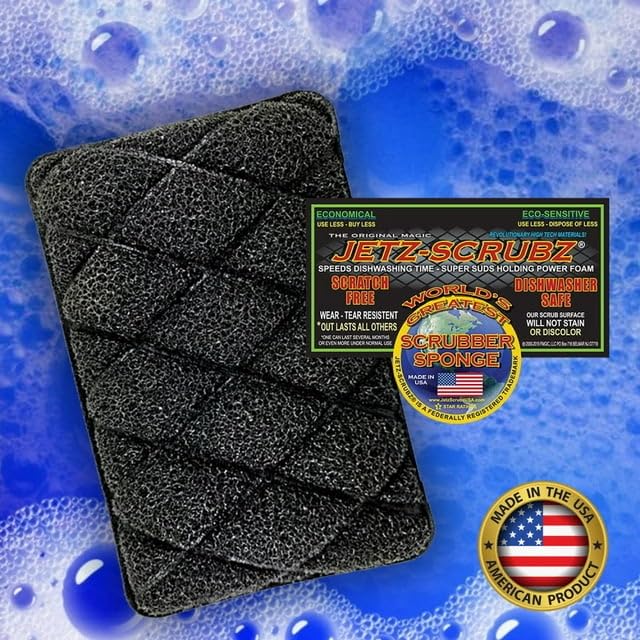 Jetz-Scrubz 9-Piece Kitchen Gift Set - Scratch-Free Kitchen Scrubber Sponges and Dish Mop, Housewarming Gift, Black, Made in USA