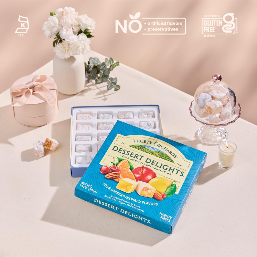 Liberty Orchards, Dessert Delights - Fruit and Nut Candies - Turkish Delights Lokum Candy - Natural, Vegan, Gluten-Free - 10 Oz.