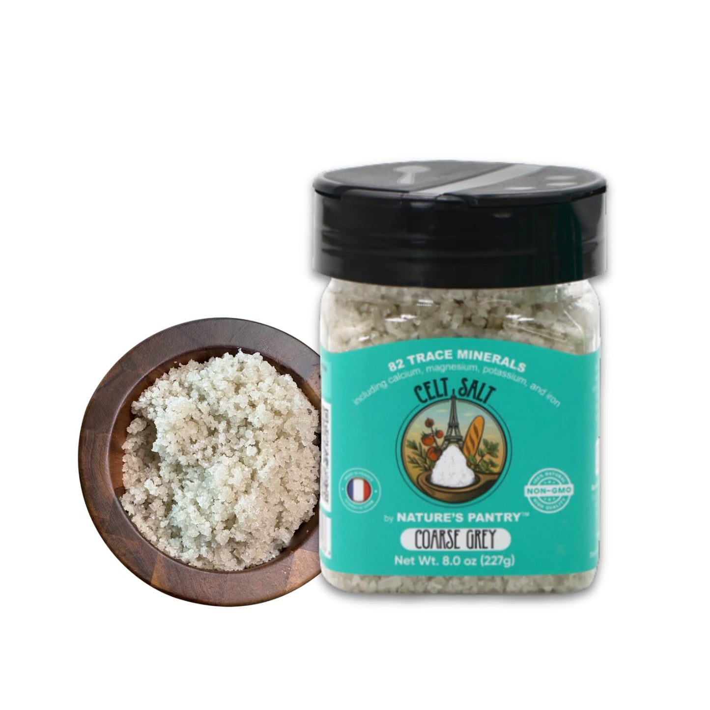 French Grey Sea Salt (Celt Salt) Coarse Ground Shaker 8 oz (1/2 lb) | Organic, All-Natural, Hand-Harvested & Unrefined | Rich in 82 Minerals