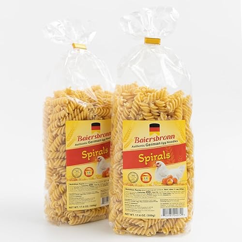 BAIERSBRONN Spirals Egg Noodles 2.2lb(2x1.1lb) - Restaurant-Quality Texture from Germany, Kosher, Made with 100% Pure Durum Semolina & Fresh Eggs