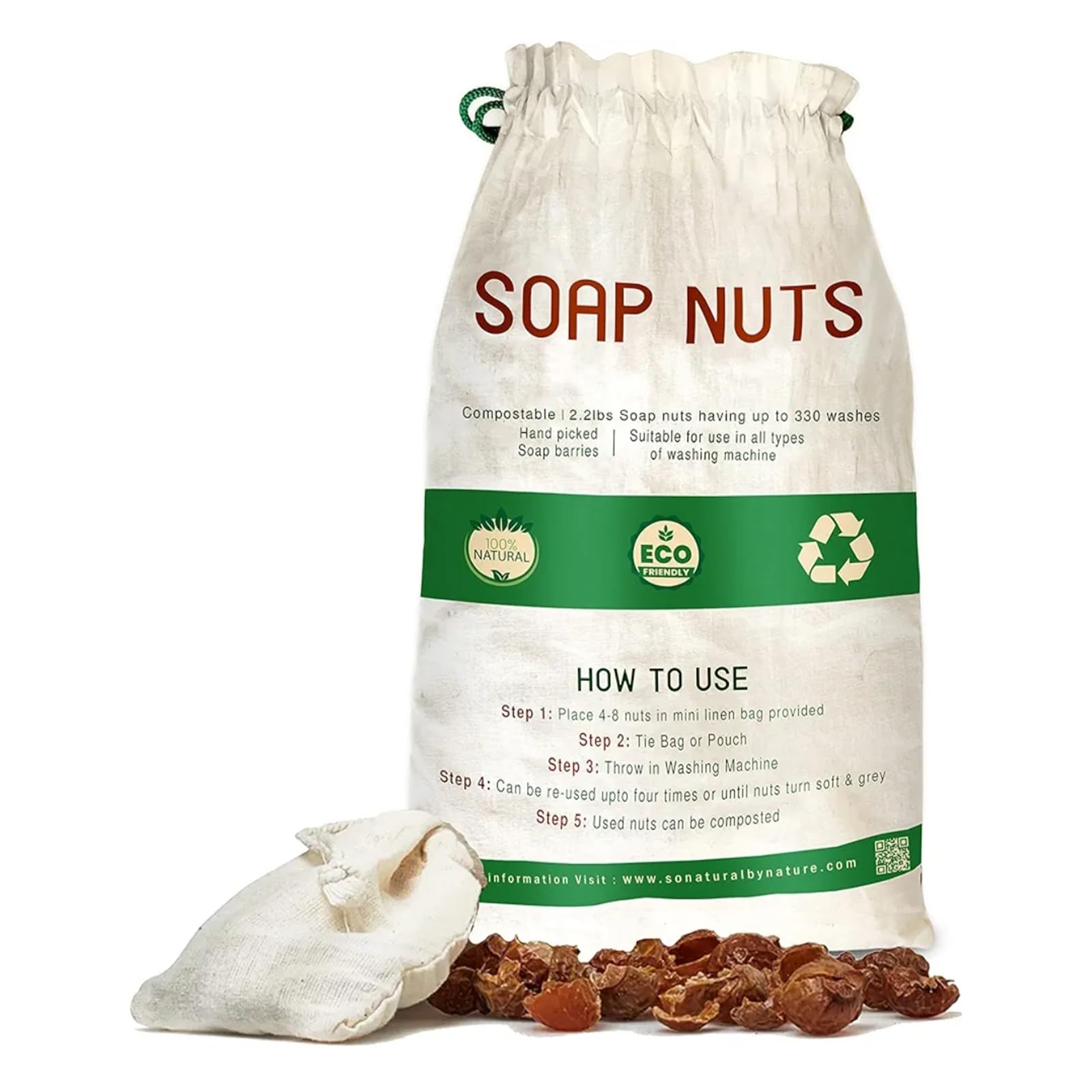 SoNatural Organic Soap Nuts Wash Bag Included - Deseeded Soap Berries | Hypoallergenic Laundry Detergent for Sensitive Skin & Baby Clothes| Fragrance