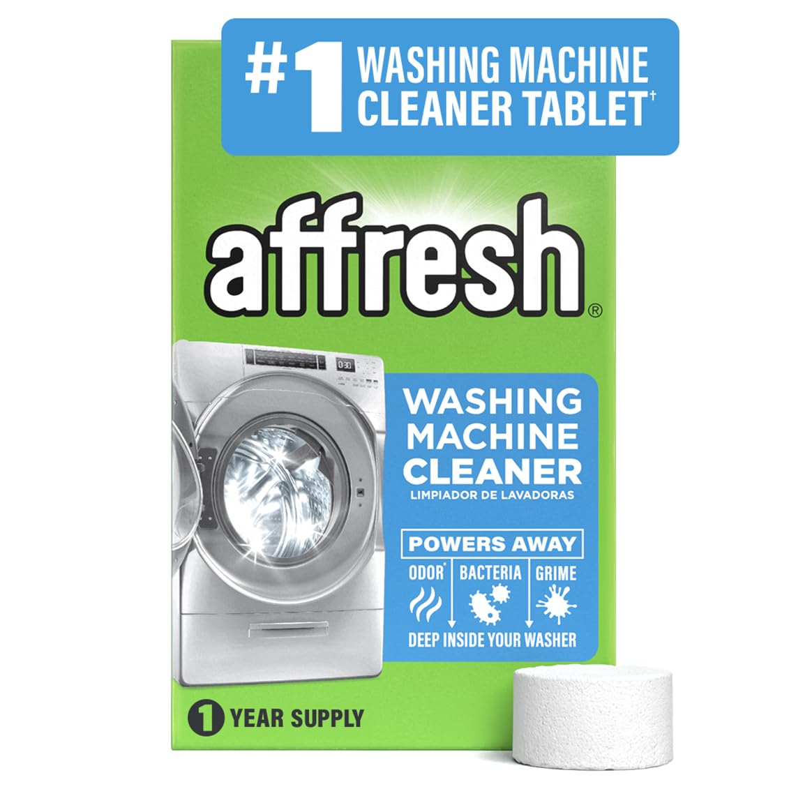 Affresh Washing Machine Cleaner, Helps Power Away Odor Causing Bacteria & Grime Deep Inside Pump, Valve & Hoses, 12 Time Release Tablets, 1 Year