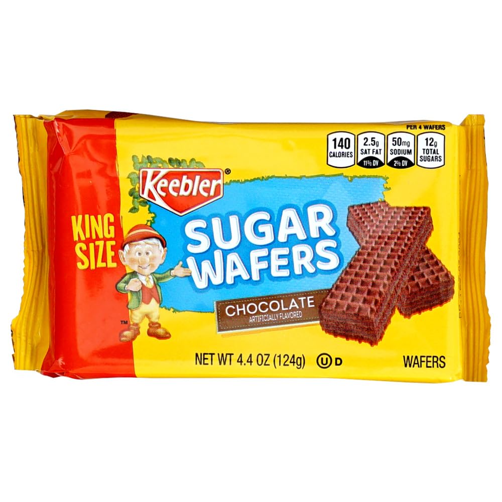 Keebler Sugar Wafers King Size 9 Count Variety Pack, 4.4oz Individual Wafer Cookies, Chocolate, Strawberry & Vanilla Wafers, The Hampton Candy Company