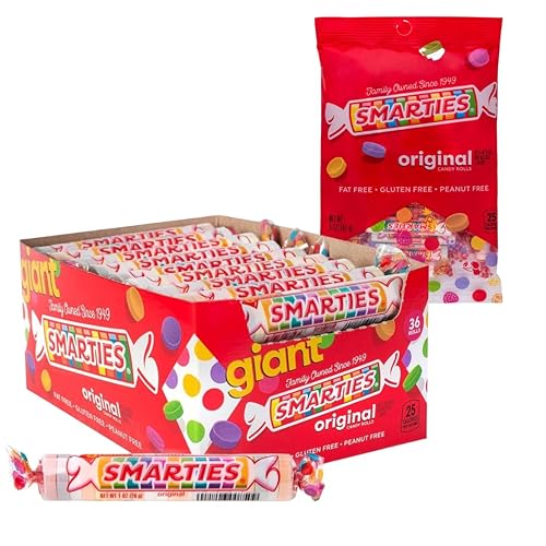 Smarties Candy Variety Pack - Giant Rolls Box (34 oz, 36 Rolls) + 5 oz Peg Bag - Gluten Free & Vegan Candy, Peanut Free & Dairy Free - Classic