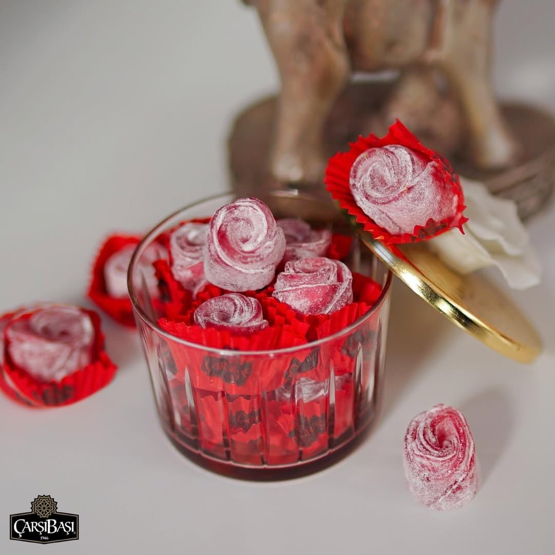 Çar??ba?? Handmade Turkish Delight - Rose Flavor Lokum Loukoumi, 1.32 lb (600g), Gourmet Premium Turkish Candy, Luxury Traditional Confectionery since