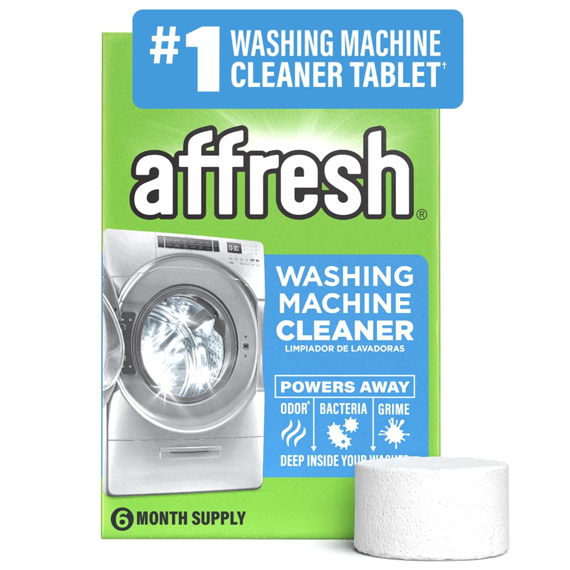 Affresh Washing Machine Cleaner, Helps Power Away Odor Causing Bacteria & Grime Deep Inside Pump, Valve & Hoses, 6 Time Release Tablets, 6 Month