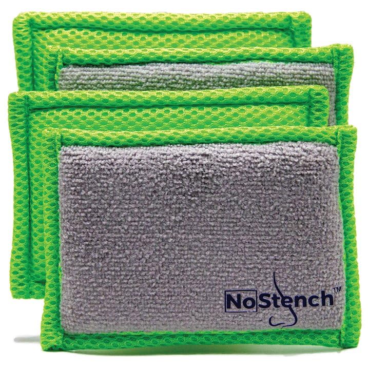 NoStench Reusable Sponges for Dishes, Odor Resistant Dishwashing Sponge, Non-Scratch Microfiber Mesh and Terry Cloth Sponges, Durable Dishwashing