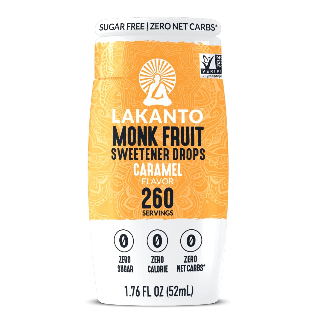 Lakanto Liquid Monk Fruit Extract Drops, Caramel - Erythritol Free Sugar Substitute Sweetener For Tea, Coffee, Smoothies, Yogurt, Cereal, Cocktails