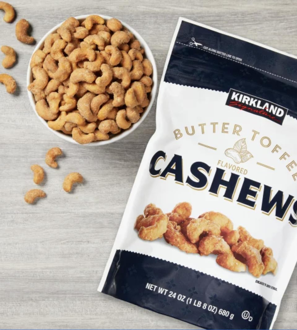 Kirkland Butter Toffee Flavored Cashews, 24 Oz. Item 1510336 Bundle with MORALZA Silicone Collapsible Cup 200ml - 2 Items