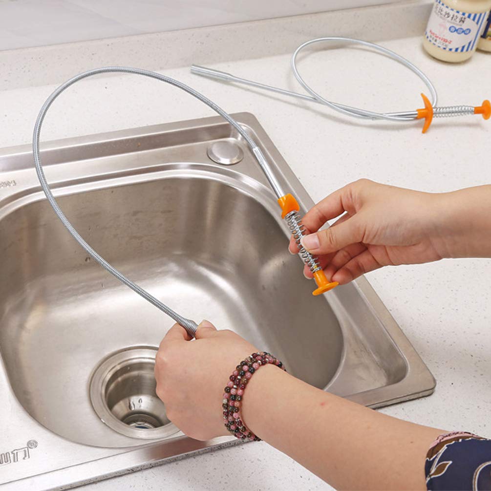 Familyhouse Bendable Sink Cleaning Hook Sewer Dredging Tool Kitchen Spring Pipe Hair Remover Kitchen Through Sewer Dredging Device Drain Opener Red