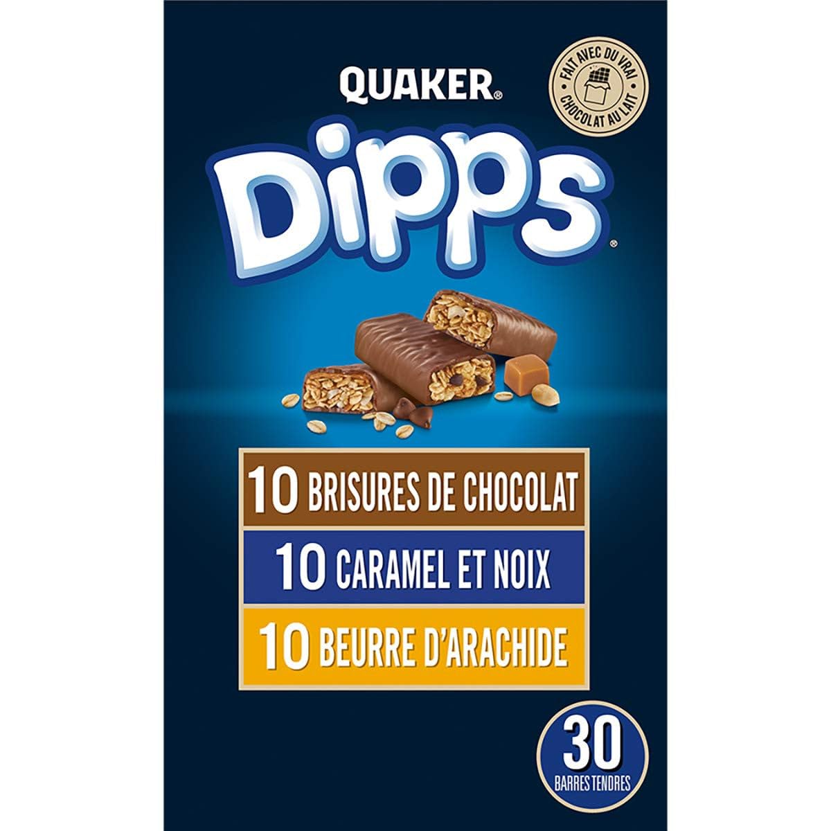 Dipps TRIPLE PLAY CLUB PACK Snack Bars, 30 Count, Chocolate, Caramel, Peanut Butter
