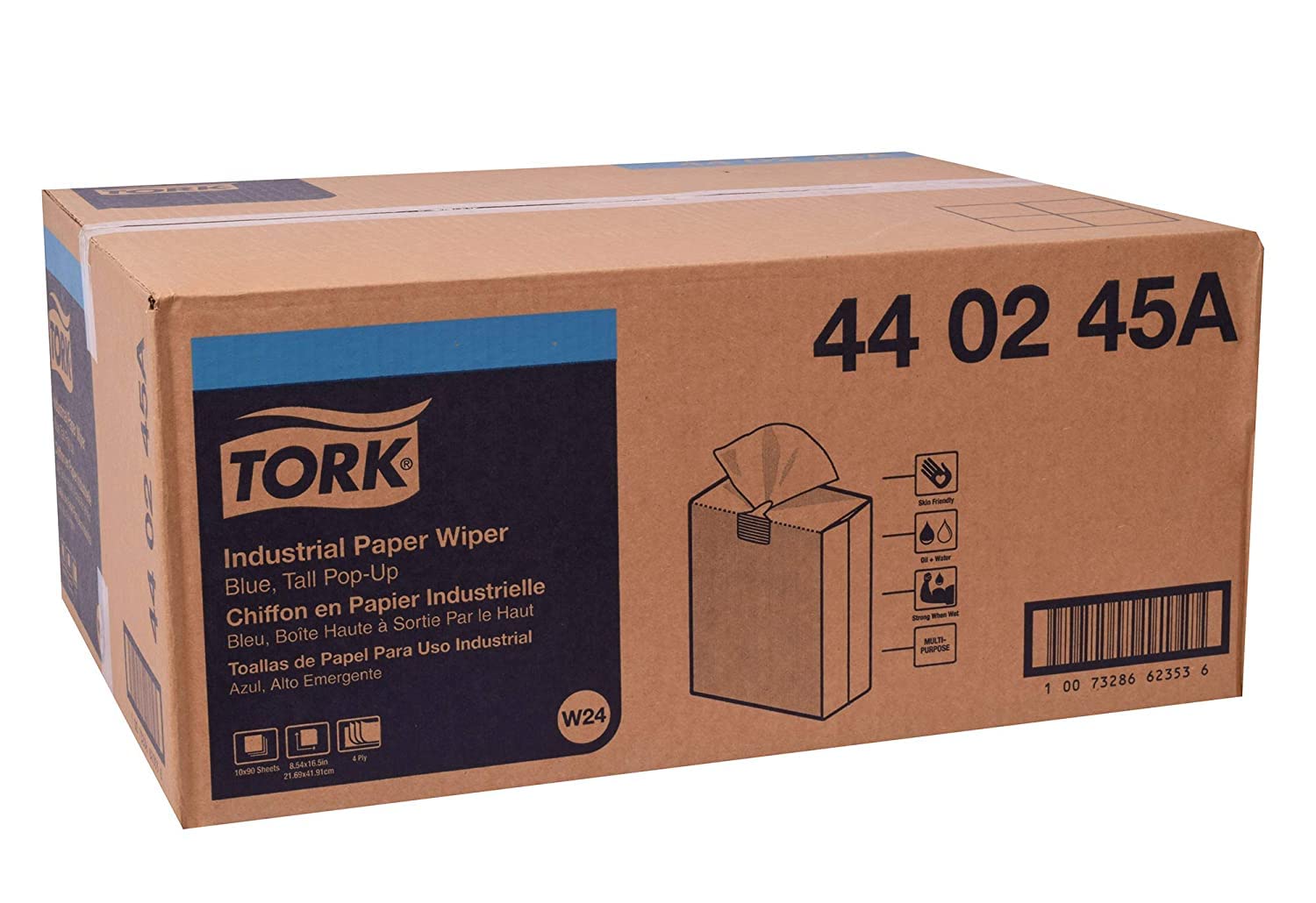 Tork Industrial Paper Wiper Blue W24, Pop-up Box, 10 x 90 Sheets, 440245A