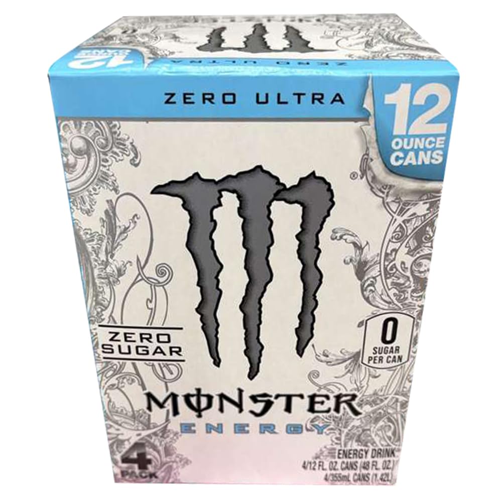 Monstar Energy Drink, 12 fl oz, 4 Pack (Zero Ultra, Sugar Free)