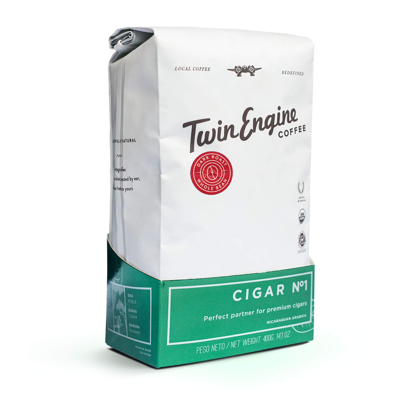 Twin Engine Coffee NICARAGUAN CIGAR BLEND #1 - Dark Roast, Whole Bean, Nicaraguan Coffee, 400g 14.1oz | Rich Specialty Grade Coffee packaged at the