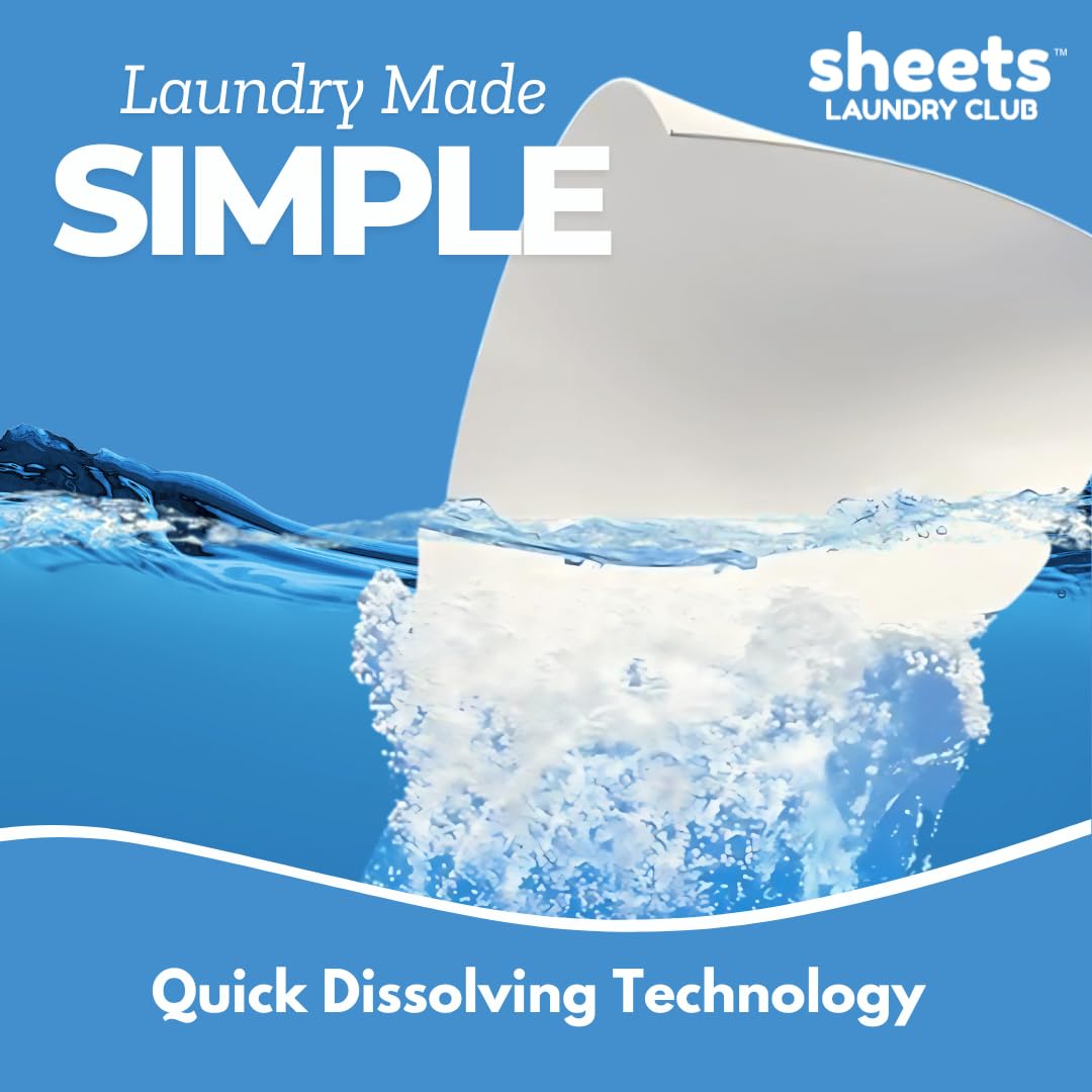 Sheets Laundry Club - Liquidless Laundry Detergent Sheets, 100 Loads - Fragrance Free Scent, Eco-Friendly, Quick-Dissolving Formula, Hypoallergenic