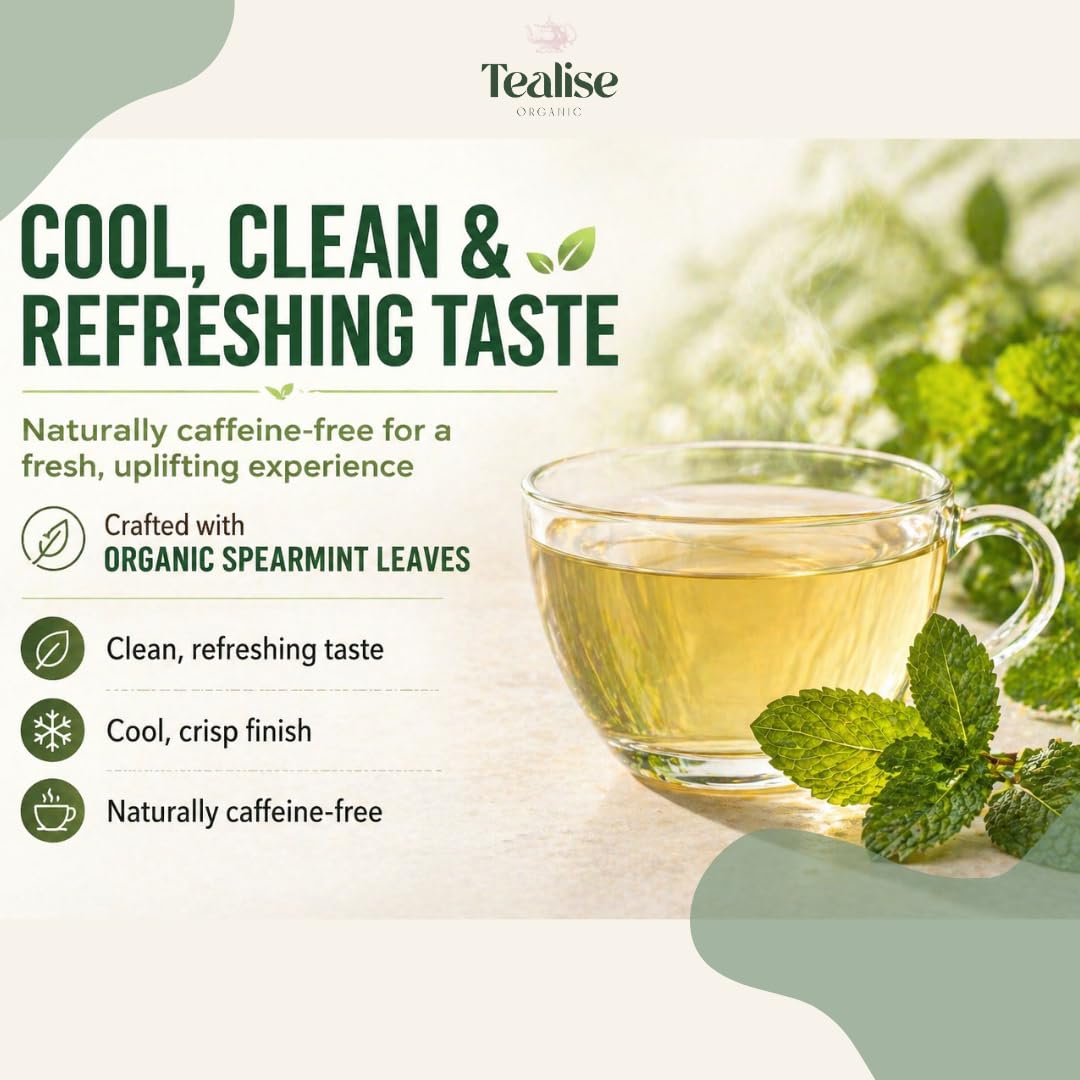 Organic Spearmint Tea Bags 100 Count - Spearmint Herbal Tea - Caffeine Free Mint Tea - Fresh, Smooth and Naturally Refreshing - Eco-Conscious
