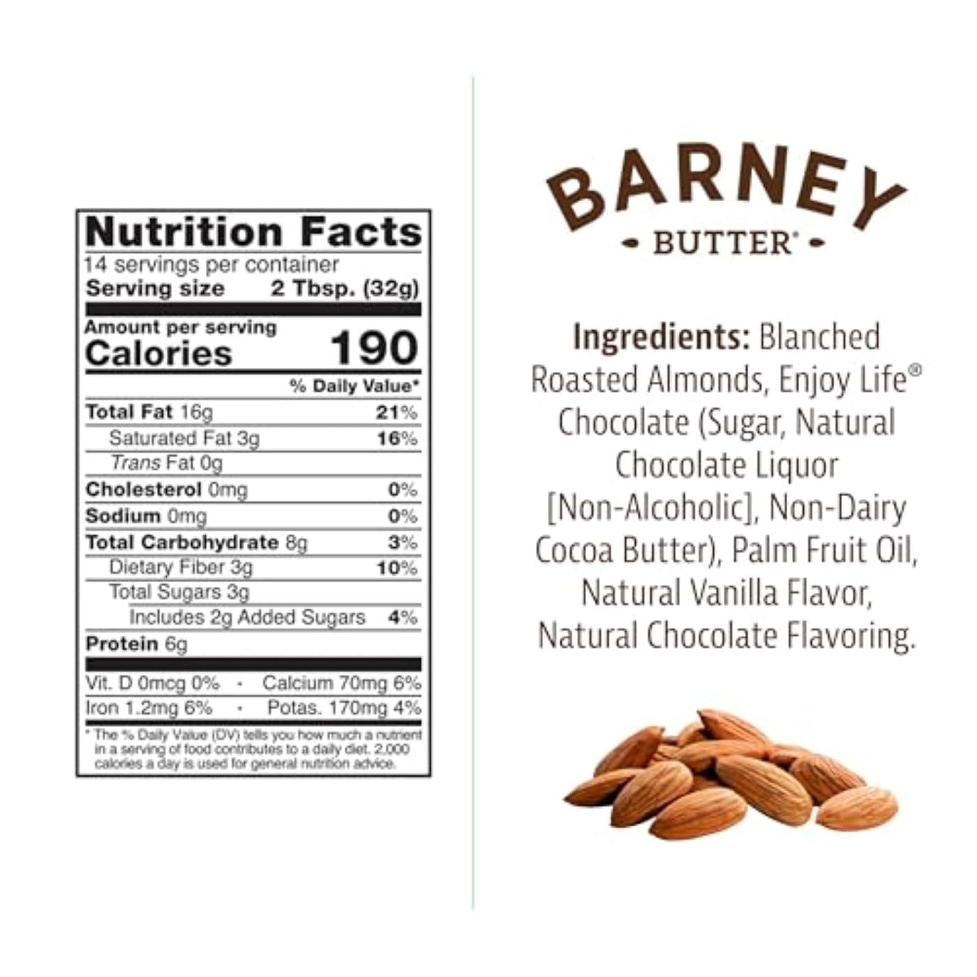 Barney Butter Almond Butter, Chocolate, 16 Ounce Jar, Skin-Free Almonds, No Stir, Non-GMO, Gluten Free, Keto, Paleo, Vegan
