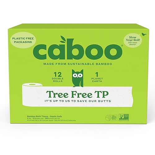 Caboo Tree Free Toilet Paper, Septic Safe Toilet Tissue, Plastic Free, Non Toxic, Chemical Free, 2 Ply Bathroom Toilet Paper | Pack of 12 Double