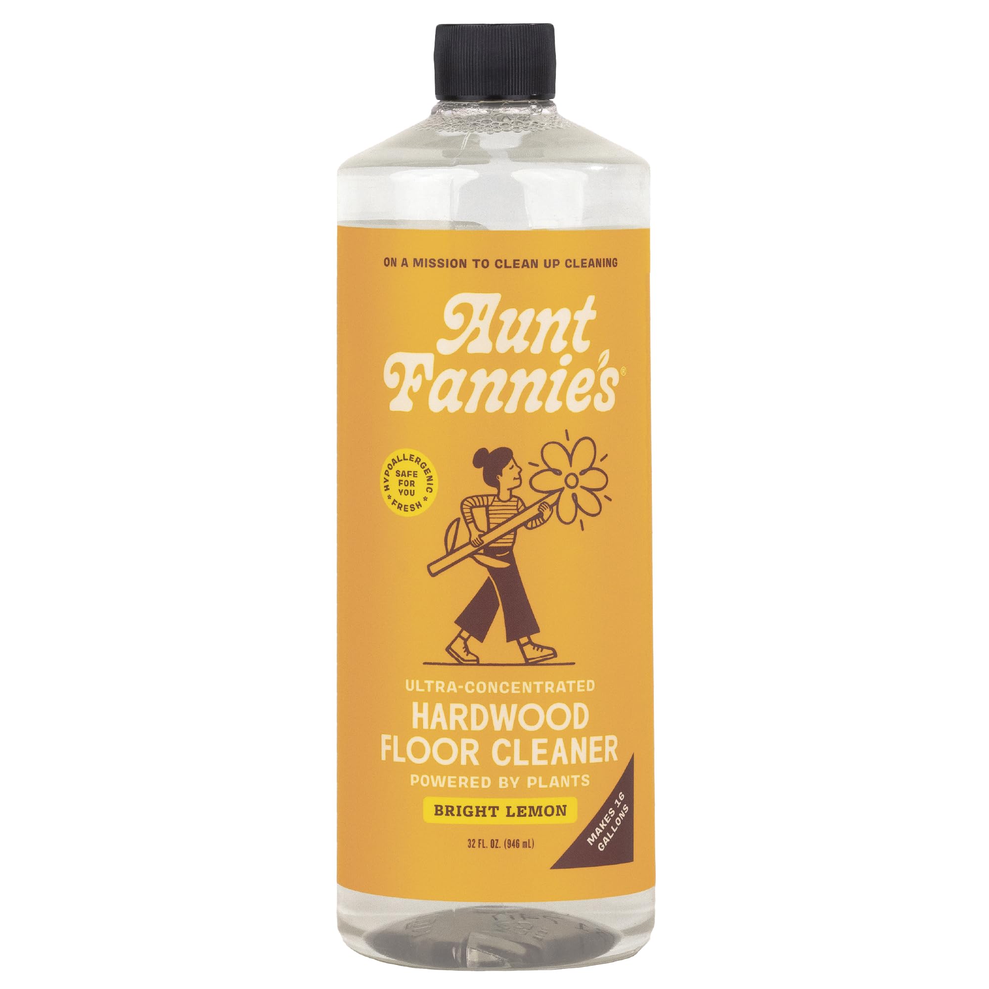 Aunt Fannie's Ultra Concentrated Hardwood Floor Cleaner, Vinegar-Free Plant Based Hardwood Floor Cleaner for Mopping, Bright Lemon Scent, 32 oz. (Pack