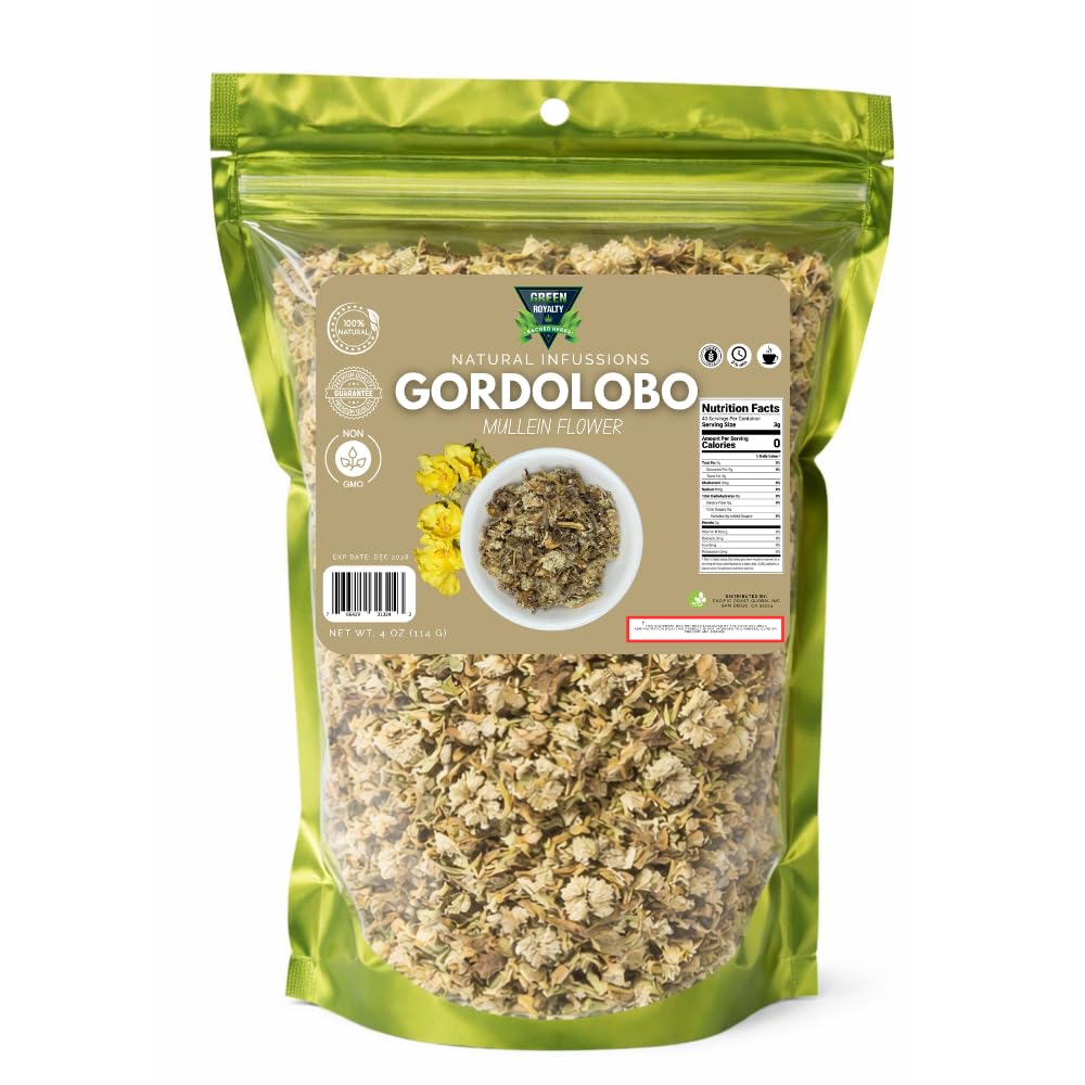 Green Royalty Gordolobo Mullein Loose Tea 4oz (114g) - Natural Infusion Herb - Gnaphalium spp. - Caffeine-Free Herbal Tea - Made in Mexico