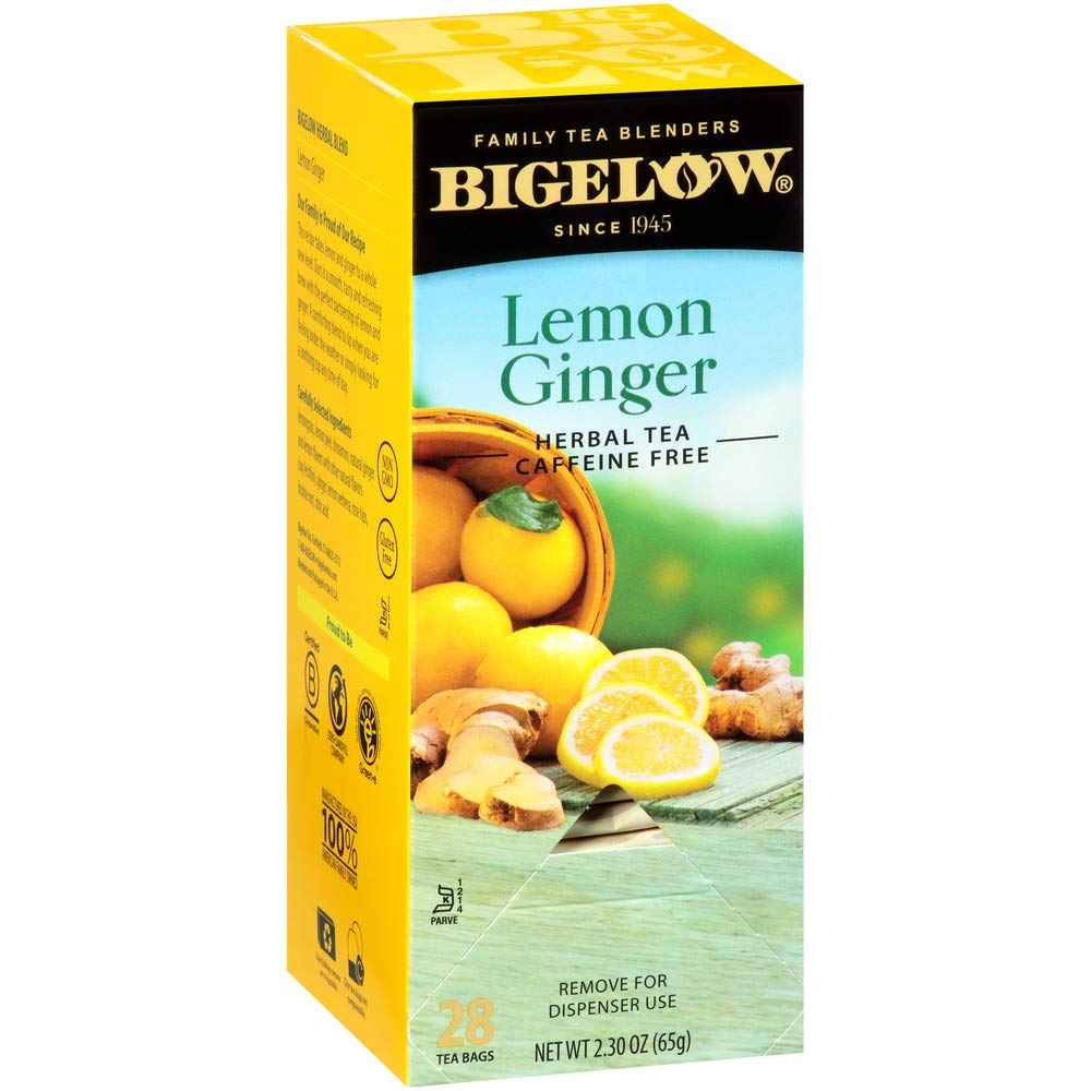 Bigelow Lemon Ginger Herbal Tea Bags 28-Count Box (Pack of 1) Lemon Ginger Tea Bags Herbal Tea All Natural Gluten Free