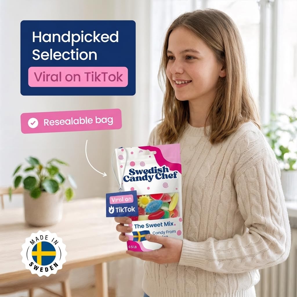 Sweet Swedish Candy Mix Sweet Gummy Candy Bubs - Chewy and Foamy - Hand Packed in Sweden - Swedish Candy Chef - .5LB