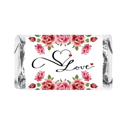 60 Wedding Love Roses Miniatures Candy Bar Wrapper, Bachelorette Mini Candy Bar Stickers, Decorations, Flower Theme, Candy Not Included. Made in USA