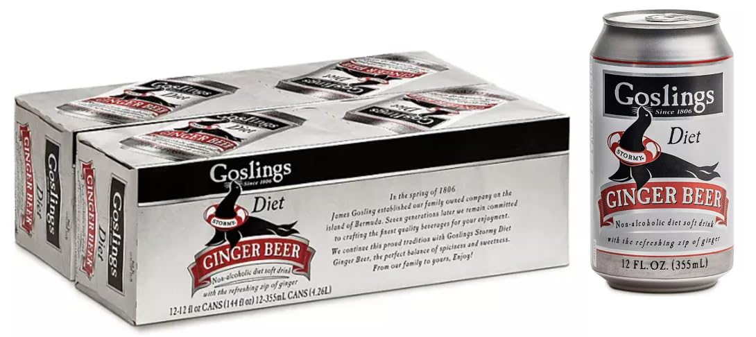 Goslings Diet Ginger Beer Cans of 12 fl oz Each | Ginger Beer Sugar Free For Moscow Mule And Mixers For Alcoholic Drinks (24)