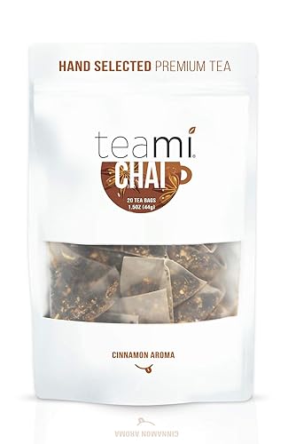 Teami Chai Black Tea Bags - 20 Count - with Cardamom, Ginger, and Cinnamon - Great for Lattes and Smoothies