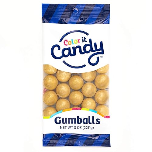 Color It Candy Shimmer Gold 1 inch Gumballs 8 Ounce Peg Bag - Perfect For Table Centerpieces, Weddings, Birthdays, Candy Buffets, & Party Favors.